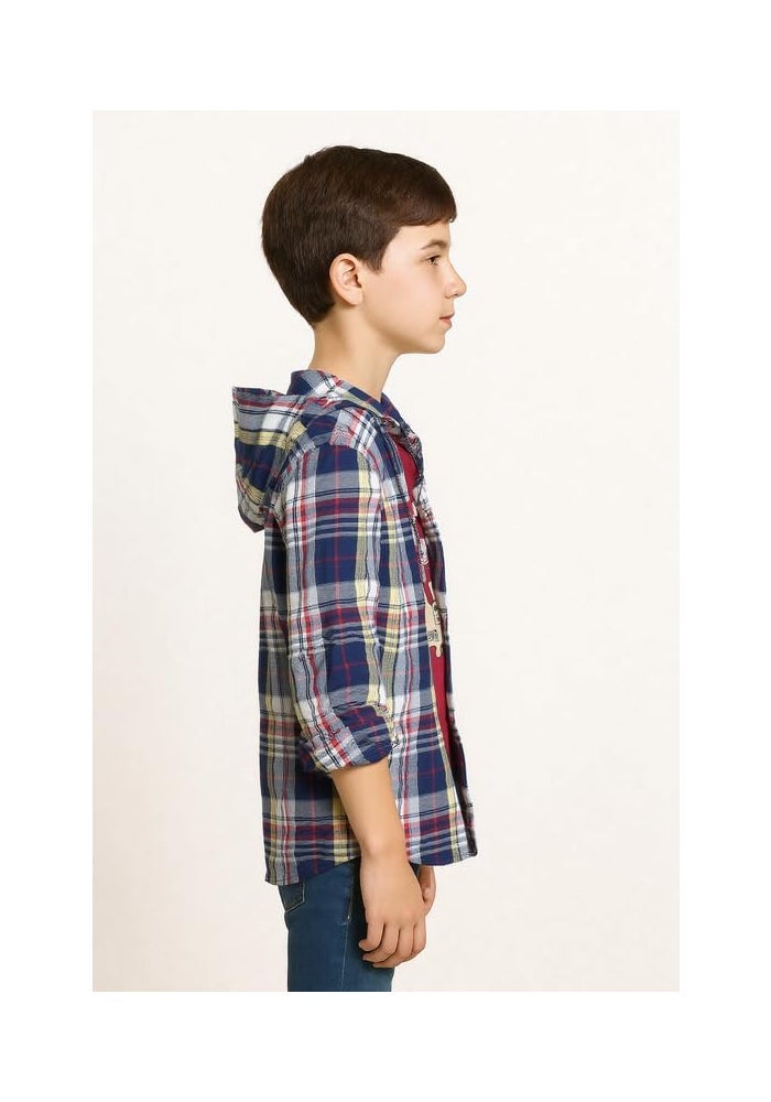 CAVIO Boys Cotton Checks Full Sleeve Hooded Shirt and T-Shirt - Image 3